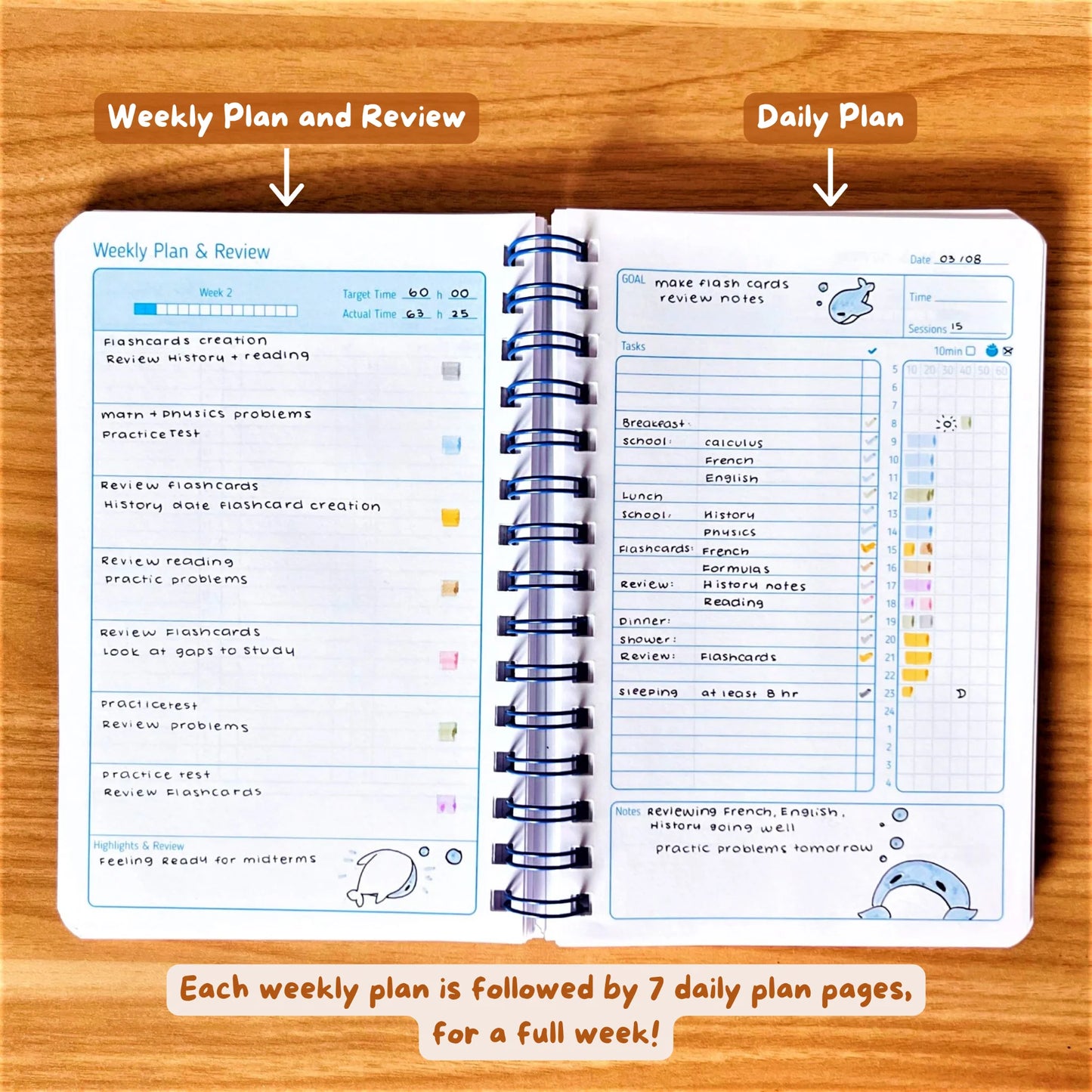 cozygloo Studieplanner Ongedateerd | Dagelijkse takenlijst | Herziening Tijdschema | Pomodoro-techniek