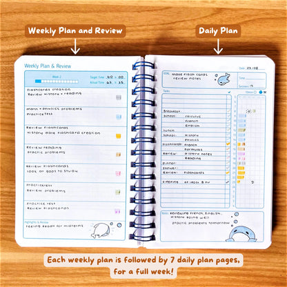 Cozygloo Study Planner Bez daty | Codzienna lista rzeczy do zrobienia | Harmonogram zmian | Technika Pomodoro